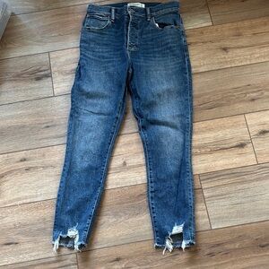 Abercrombie & Fitch Distressed Dark Blue Ankle Jeans